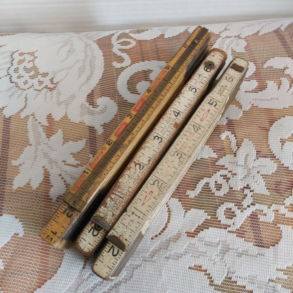 Vintage Lufkin & Eagle Folding Carpenter Rulers 72 Inch Wood Brass Lot of 3